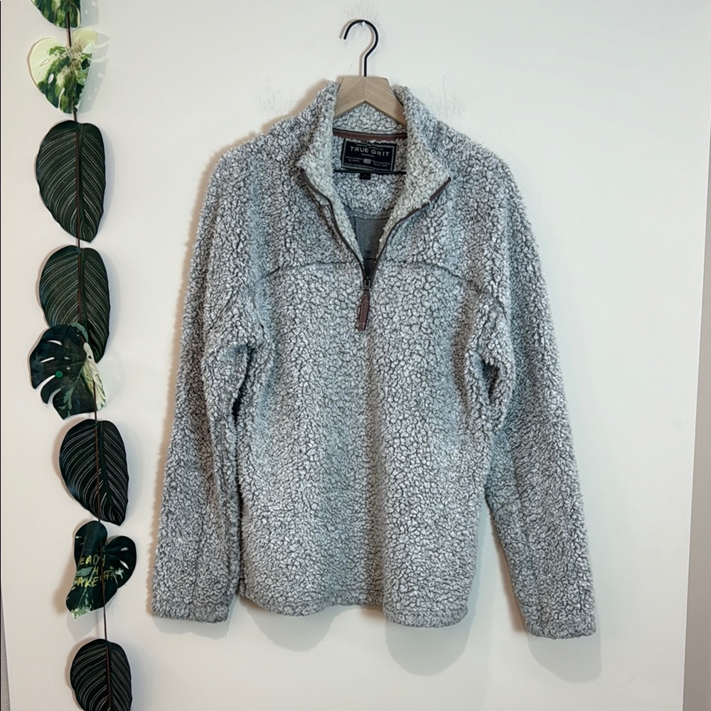 True Grit Sherpa Fleece Pullover Men's‎ M Jacket Light Gray Quarter Zip